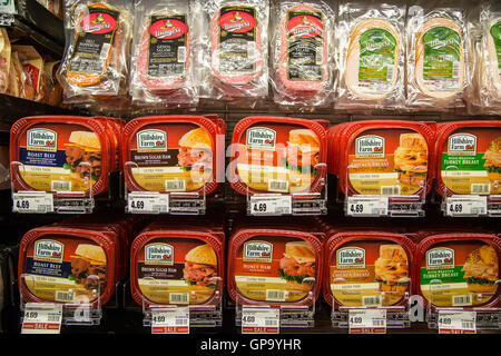 Hillshire Farms brand packaged lunch meats in the refrigerator case at a grocery store. Stock Photo