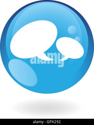 Glossy speech bubbles in blue button isolated on white Stock Vector