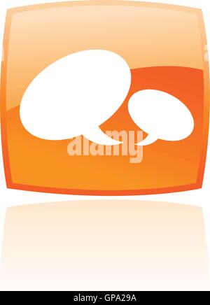 Glossy speech bubbles in orange button isolated on white Stock Vector