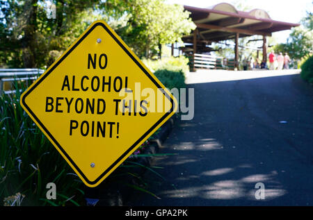 'No Alcohol beyond this point' warning sign at Sterling Vineyards winery.Calistoga,Napa Valley,California USA Stock Photo