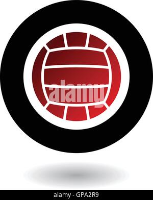 Red volleyball in black circle isolated on white Stock Vector
