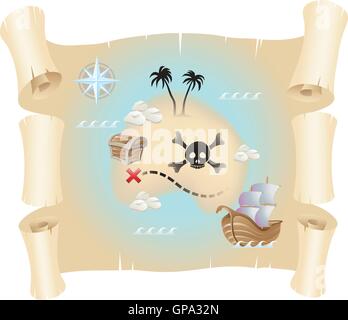 Grunge pirate map isolated on a white background Stock Vector
