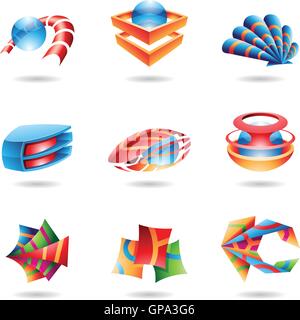 3D abstract icons in various colors Stock Vector