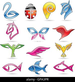 Vector illustration of colorful line art animal icons Stock Vector