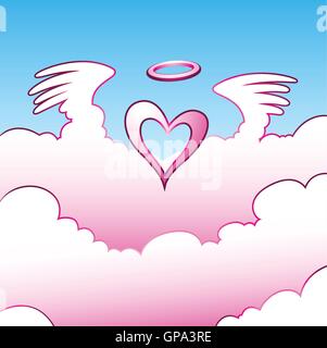 Vector Illustration of Angel Heart over the Clouds Stock Vector