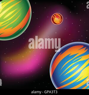 Vector Illustration of Fantasy Planets in outer space Stock Vector