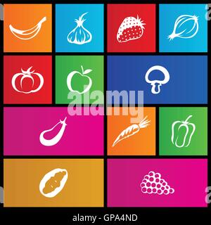 vector illustration of metro style fruit and vegetable icons Stock Vector