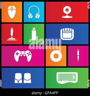 Various metro style icons of PC accessories Stock Vector