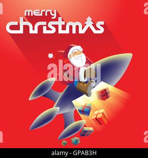 Stock Illustration of Santa Claus in front of Merry Christmas Text Stock Vector