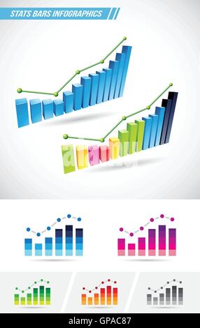 Vector illustration of colorful stat bars isolated on a white background Stock Vector