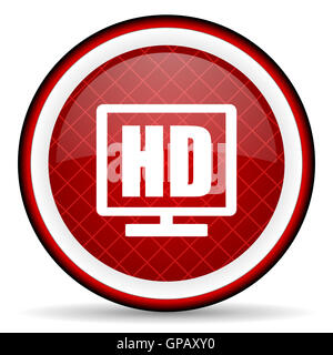 hd display red glossy icon on white background Stock Photo