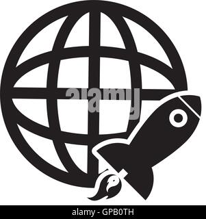 earth globe diagram and rocket icon Stock Vector