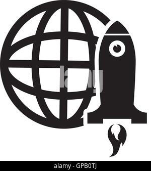 earth globe diagram and rocket icon Stock Vector