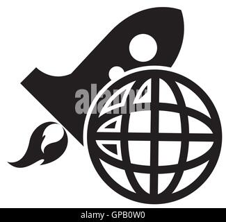 earth globe diagram and rocket icon Stock Vector