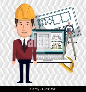 architect laptop tools job Stock Vector
