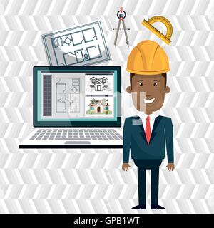 architect laptop tools job Stock Vector