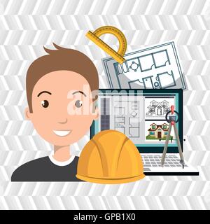 architect laptop tools job Stock Vector