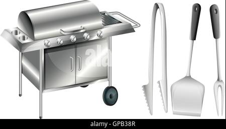 Barbecue stove and different utensils illustration Stock Vector