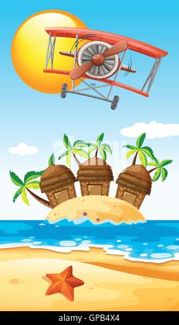 Airplane Flying Over Island illustration Stock Vector Image & Art - Alamy