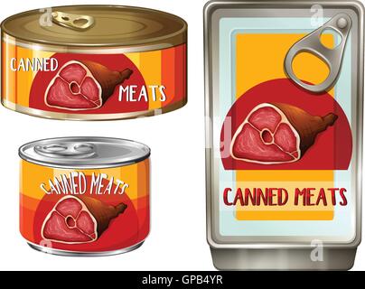 Meats in three different cans illustration Stock Vector