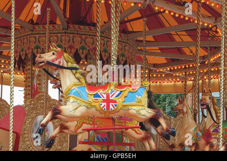 A Carousel Horse with a Union Jack flag in it Stock Photo