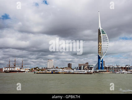 Portsmouth Emirates Spinnaker Tower with shopping centre and restaurants at Portsmouth Harbour in England Stock Photo