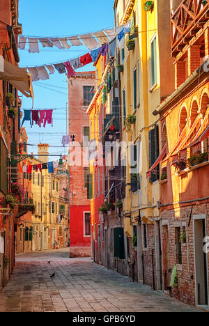 Clothes drying on a lines in traditional italian way, Venice, Italy Stock Photo