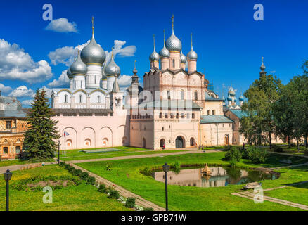 Russian orthodox cathedrals in Rostov Kremlin, Golden Ring, Russia Stock Photo