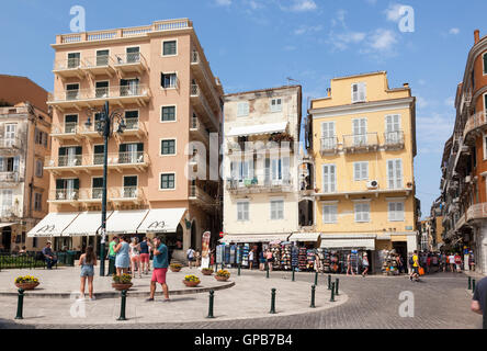 Tourist enjoying Spianada Square, Summer in Corfu town, Corfu, Greece Stock Photo