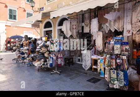 Souvenir shops in Corfu old town, Corfu, Greece Stock Photo