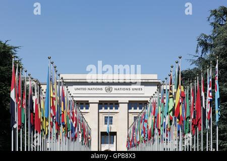 Palace of United Nations in Geneva, Switzerland. It has served as the home of the United Nations Office at Geneva since 1946 Stock Photo