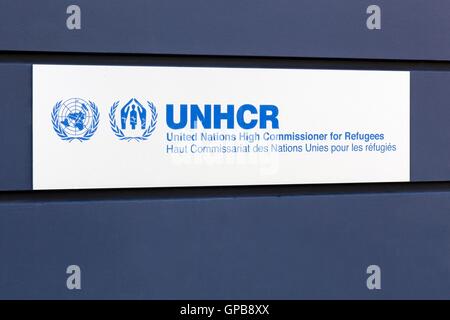 UNHCR logo on a wall Stock Photo