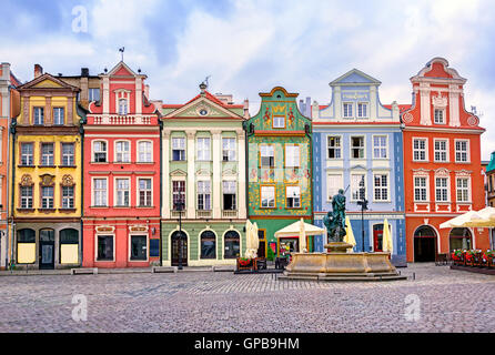 Colorful renaissance facades on the central market square in Poznan, Poland Stock Photo