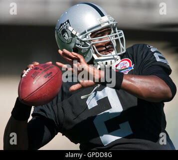 October 25, 2009; Oakland, CA, USA;  Oakland Raiders quarterback JaMarcus Russell (2) before the game against the New York Jets at Oakland-Alameda County Coliseum. New York defeated Oakland 38-0. Stock Photo