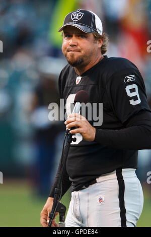 September 2, 2010; Oakland, CA, USA;  Oakland Raiders punter Shane Lechler (9) accepts the NFL Golden Toe award as the best kicker in the league for the 2009 season before the game against the Seattle Seahawks at Oakland-Alameda County Coliseum. Oakland d Stock Photo