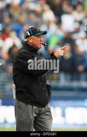 December 5, 2010; Seattle, WA, USA;  Carolina Panthers head coach John Fox on the sidelines against the Seattle Seahawks during the second quarter at Qwest Field. Stock Photo