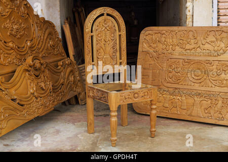 Wood carving, Jagdalpur, Bastar, Chhattisgarh, India, Asia Stock Photo