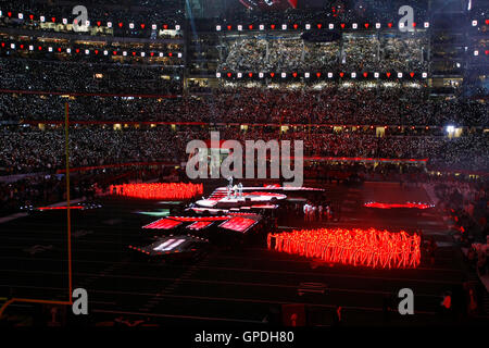 Feb 6, 2011; Arlington, TX, USA; Black Eyed Peas perform during halftime of Super Bowl XLV between the Green Bay Packers and Pittsburgh Steelers at Cowboys Stadium. Stock Photo