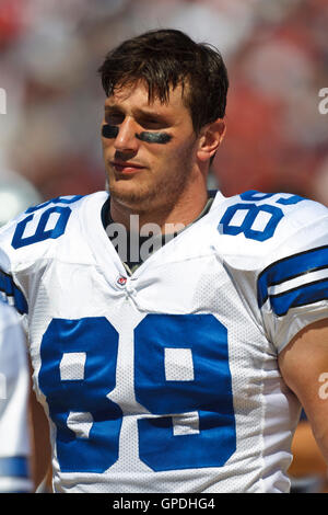 September 18, 2011; San Francisco, CA, USA; Dallas Cowboys tight end John Phillips (89) on the sidelines before the game against the San Francisco 49ers at Candlestick Park.  Dallas defeated San Francisco 27-24 in overtime. Stock Photo