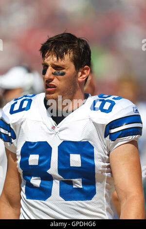 September 18, 2011; San Francisco, CA, USA; Dallas Cowboys tight end John Phillips (89) on the sidelines before the game against the San Francisco 49ers at Candlestick Park.  Dallas defeated San Francisco 27-24 in overtime. Stock Photo