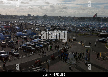Nov 6, 2011; Oakland, CA, USA; General view of tailgating in the parking lot outside O.co Coliseum before the game between the Oakland Raiders and the Denver Broncos. Stock Photo