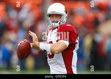 Nov 20, 2011; San Francisco, CA, USA; Arizona Cardinals quarterback John Skelton (19) warms up before the game against the San Francisco 49ers at Candlestick Park. Stock Photo