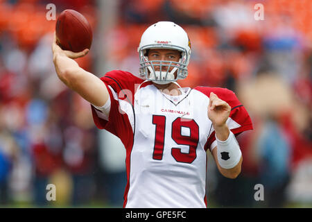 Nov 20, 2011; San Francisco, CA, USA; Arizona Cardinals quarterback John Skelton (19) warms up before the game against the San Francisco 49ers at Candlestick Park. Stock Photo