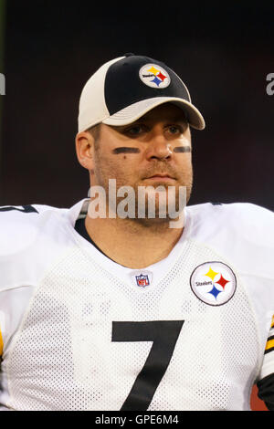 Dec 19, 2011; San Francisco, CA, USA; Pittsburgh Steelers quarterback Ben Roethlisberger (7) warms up before the game against the San Francisco 49ers at Candlestick Park. Stock Photo