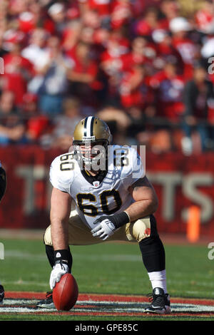 New Orleans Saints center Brian De La Puente (60), guard Ben Grubbs (66),  tackle Scott Winnewisser (78), and tackle Hutch Eckerson (79) watch drills  during training camp at their NFL football training