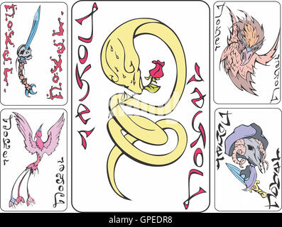 Set of playing joker cards with animals. Vector illustrations. Stock Photo