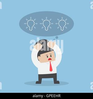 Businessman lost his idea with empty light bulb, lack of ideas concept Stock Vector