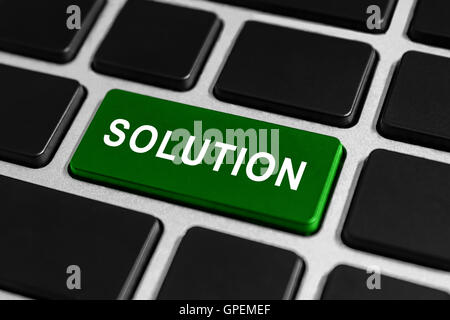 solution green button on keyboard, business concept Stock Photo