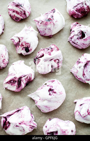 Delicious and beautiful blueberry meringues Stock Photo