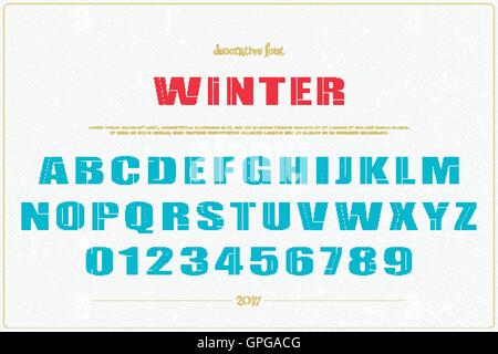 winter style alphabet letters and numbers over grunge paper texture. vector font type. festive, bold lettering icons. Christmas, Stock Vector